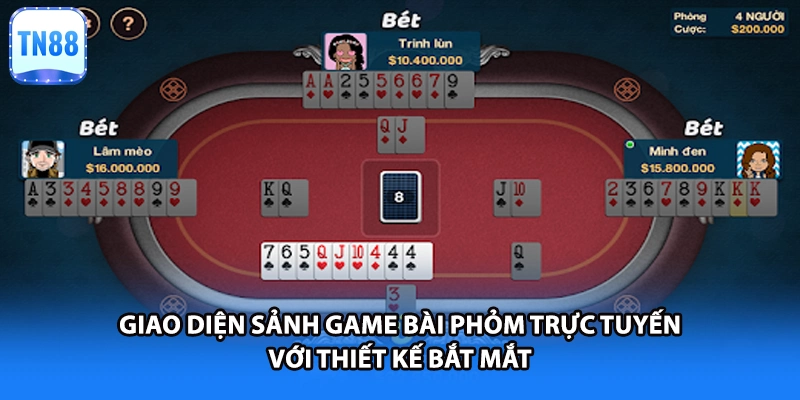 Giao diện sảnh game bài phỏm trực tuyến với thiết kế bắt mắt